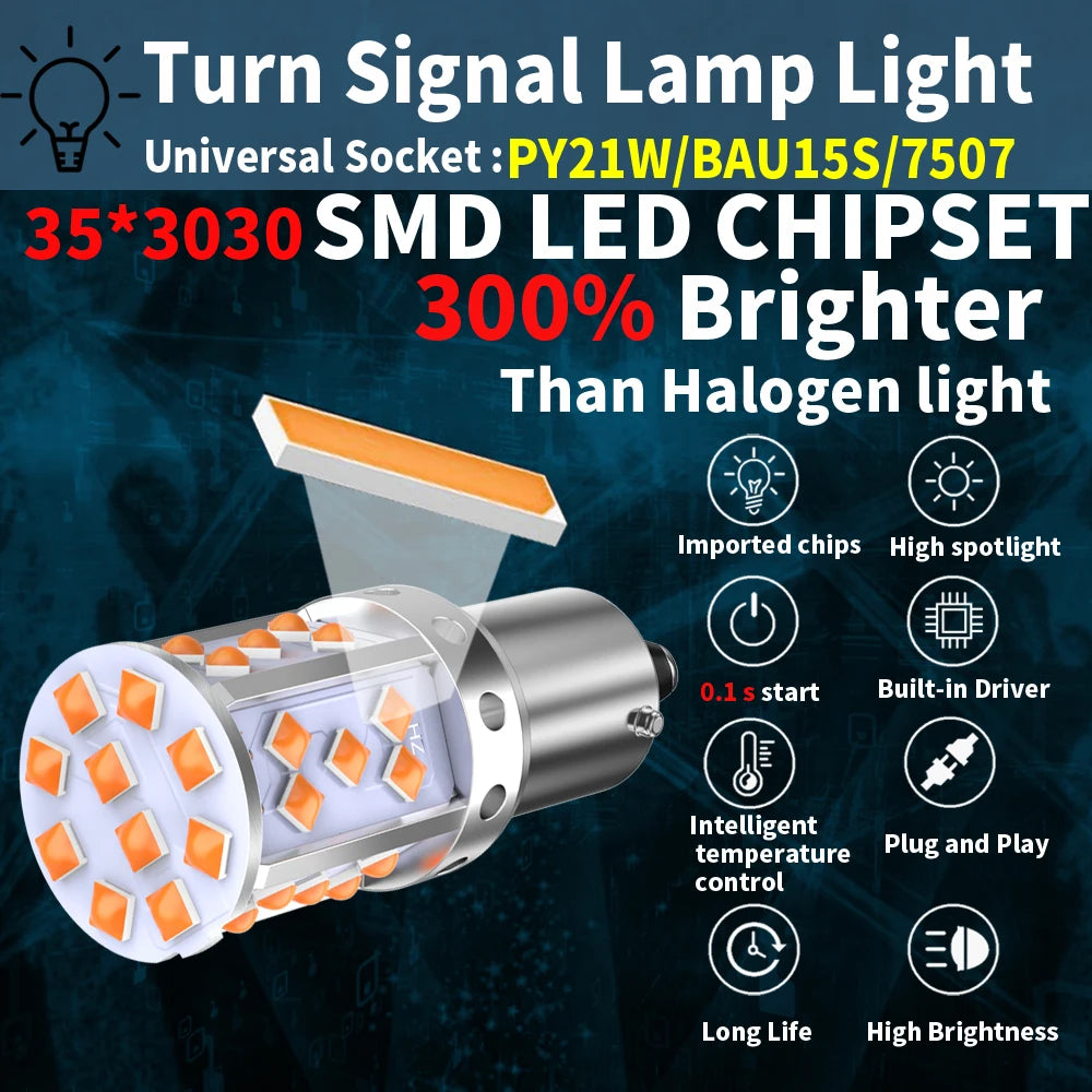 PY21W / 1156 / T20 LED Turn Signal Bulb — 3030 Chip Amber