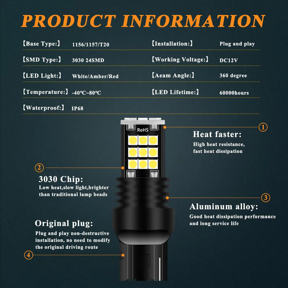 T20 7440 / 7443 LED Turn Signal & Brake Bulb — 3030SMD